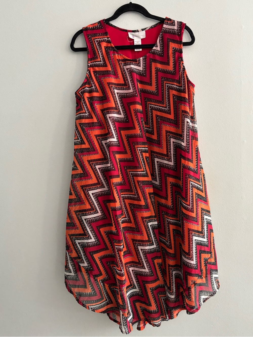 Pink Pineapple Zigzag Sleeveless Flowy Dress Red Orange Beautiful Print One Size